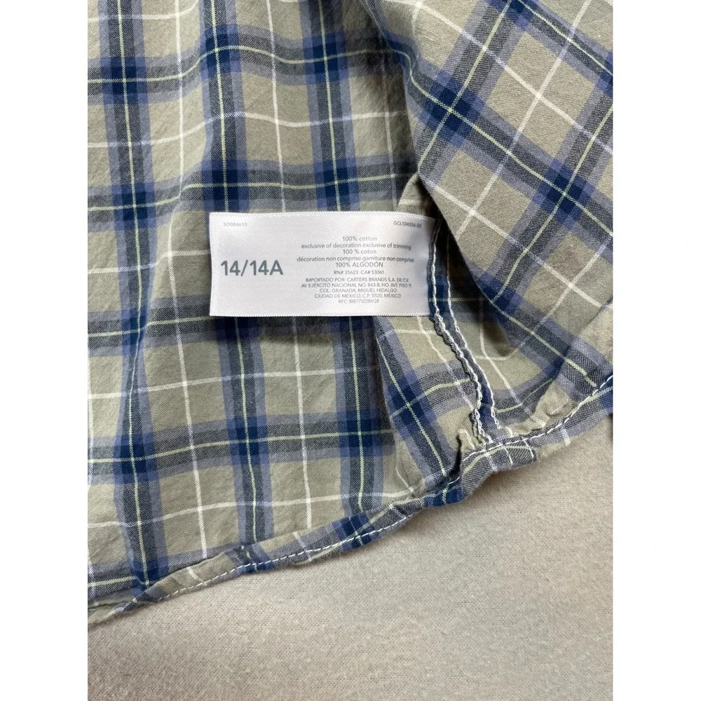 OshKosh B'gosh Boys 14 14A Blue Plaid Button Down Shirt Long Sleeve Cotton